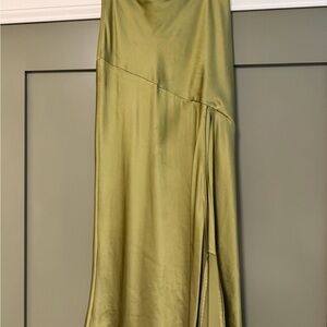 Chic Olive Green Satin Skirt